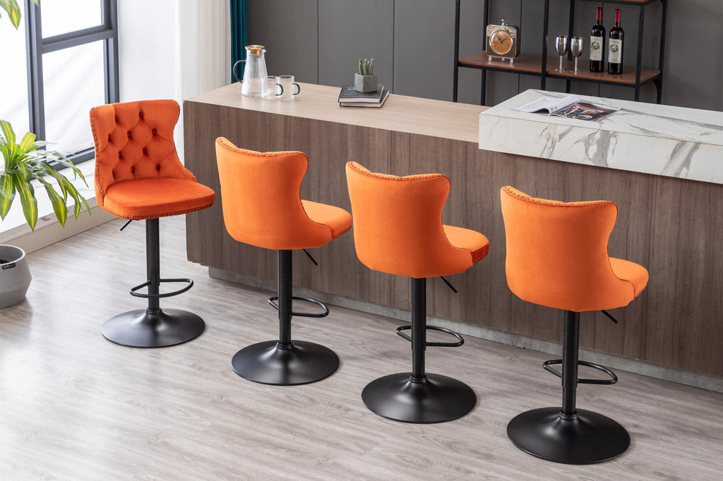 Modern Swivel Velvet Barstools Adjusatble Seat (Set of 2)