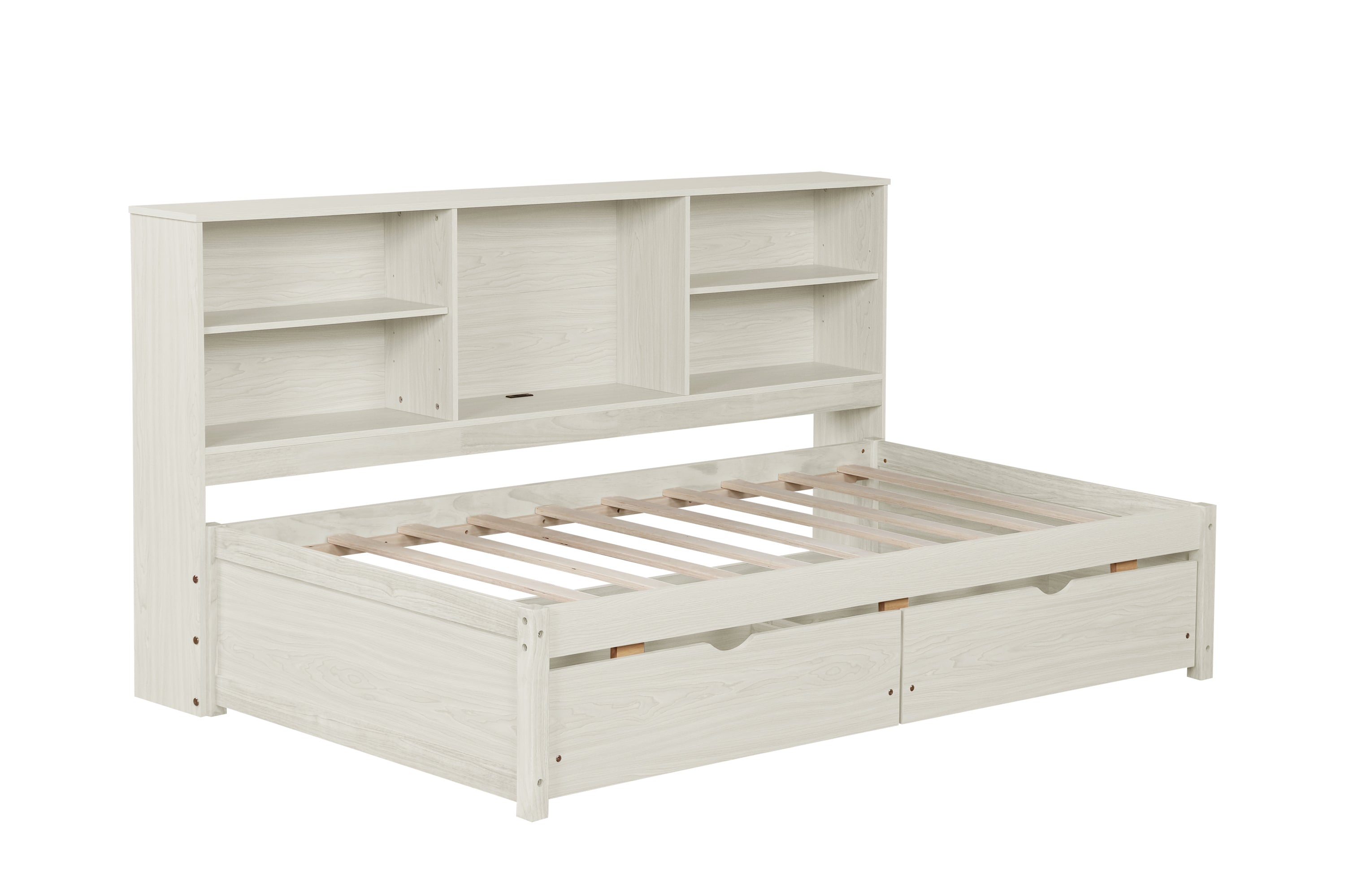 Twin Size Bed Frame with Side Bookshelves