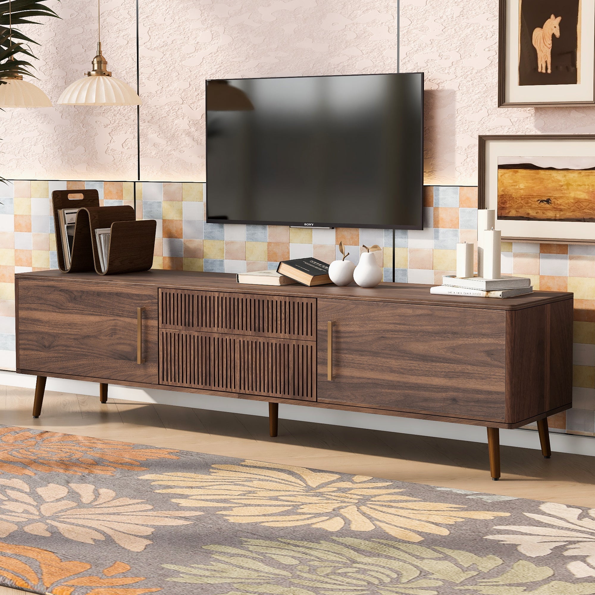 Mid Century TV Stand with 2 Drawers