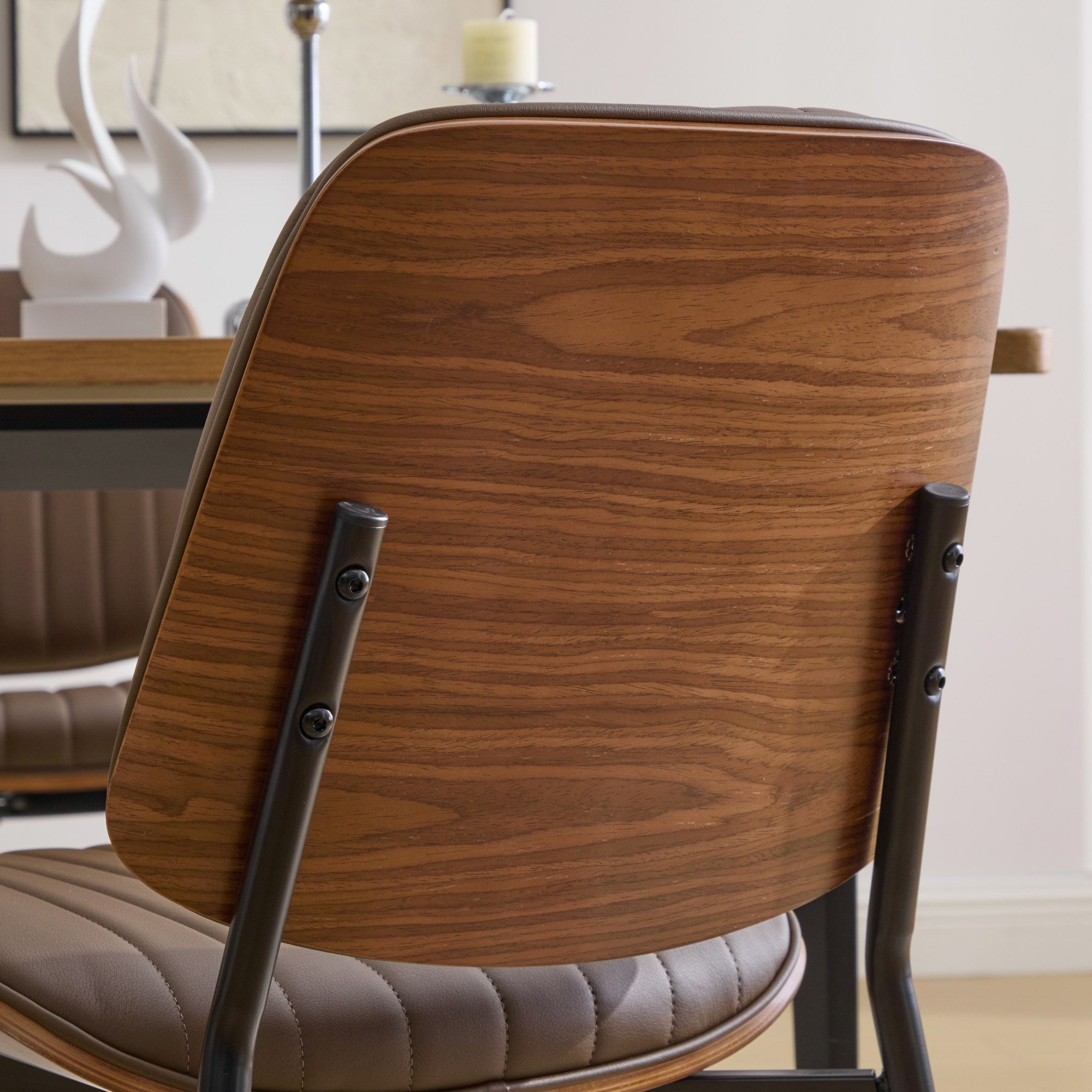 Mid Century Modern Retro Faux Leather Dining Chairs with Walnut Bentwood (Set of 2)
