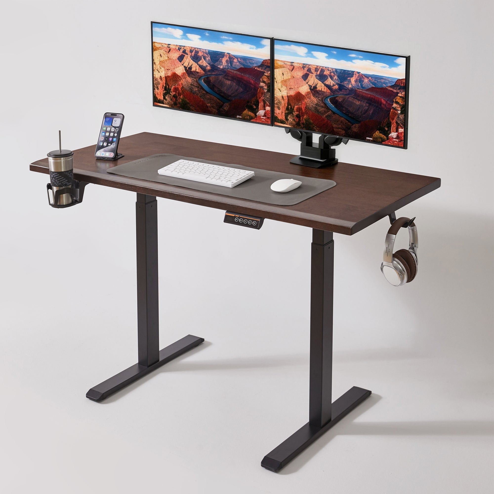 Solid Rubberwood Electric Adjustable Height Ergonomic Home Office Desk