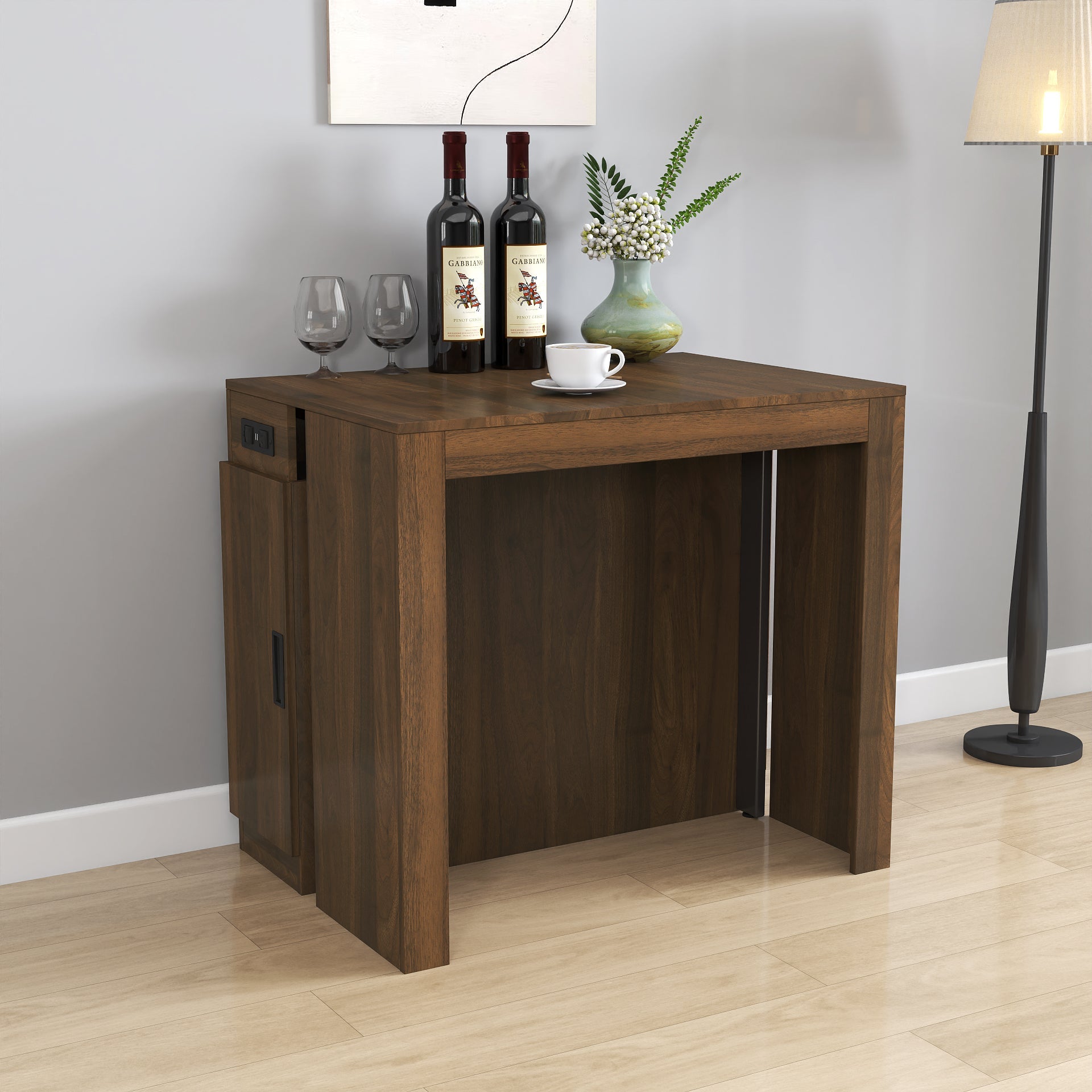 Modern Multifunctional Extendable Dining Table with Outlet