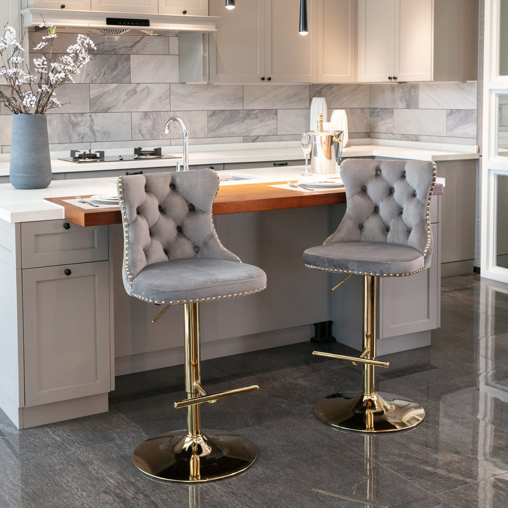 Modern Golden Swivel Velvet Barstools（Set of 2）