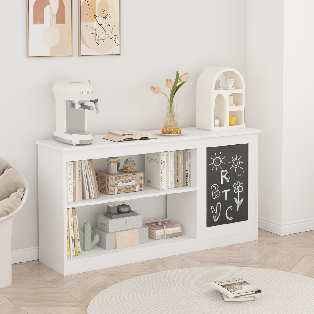 Modern White 3-in-1 Kids Bookshelf and Toy Storage Cabinet