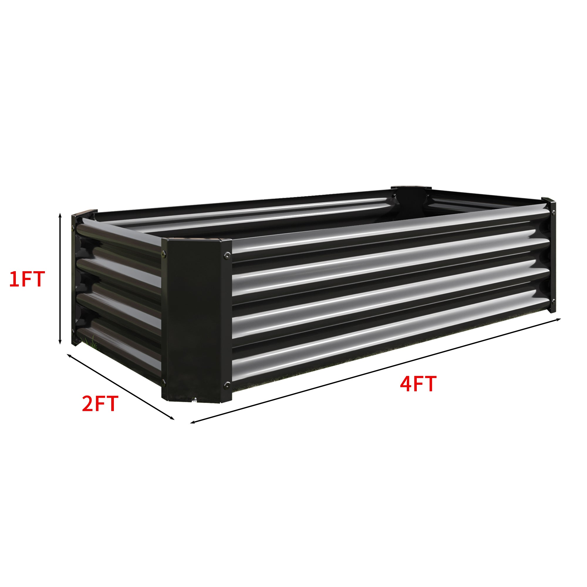 4x2x1ft Metal Raised Garden Bed Black Rectangle Planter Box Vegetables Herbs