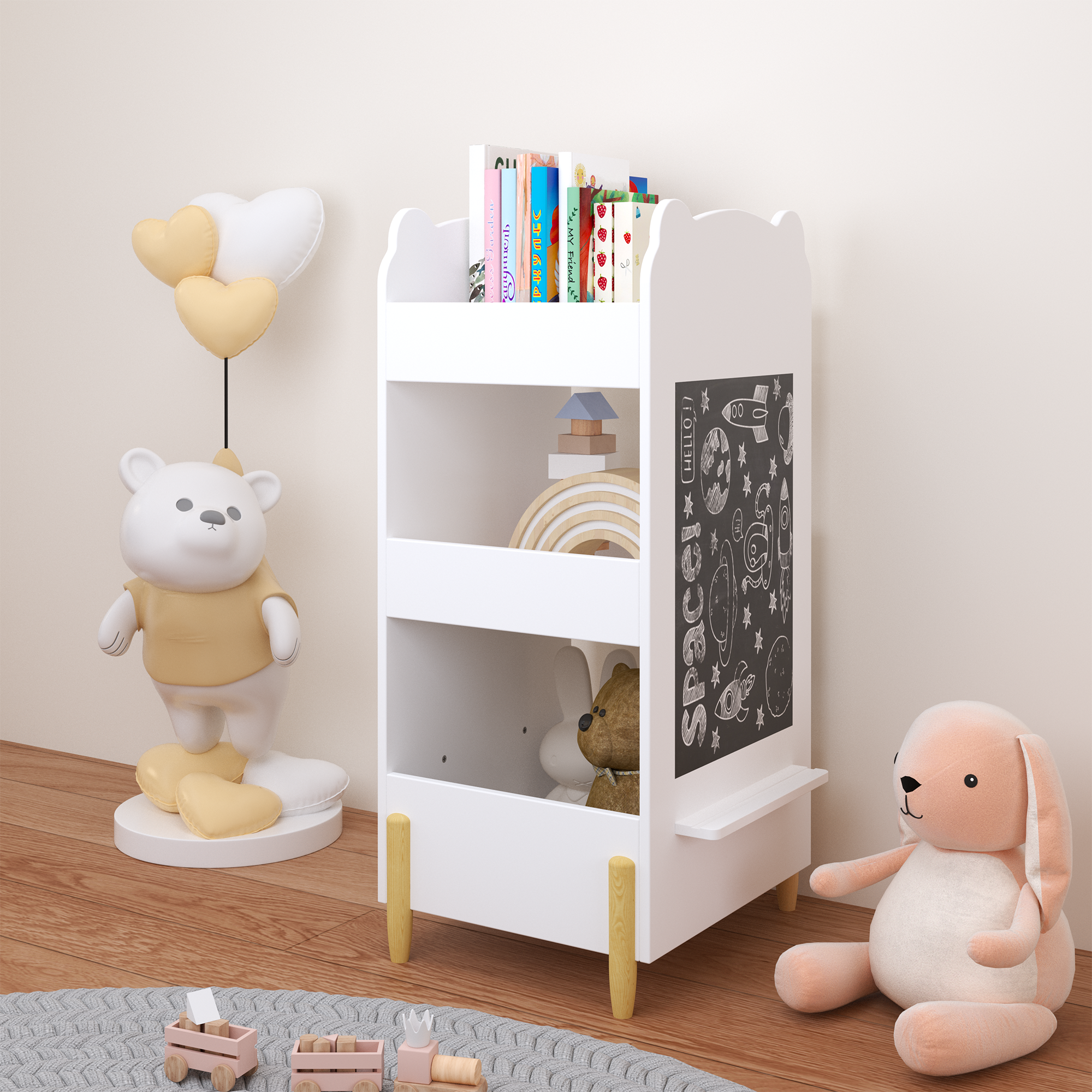 Kids Bookshelf with Chalkboard Side
