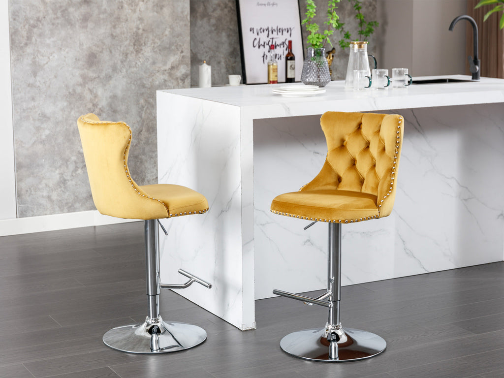 25-33 Inch Modern Velvet Swivel Barstools (Set of 2)