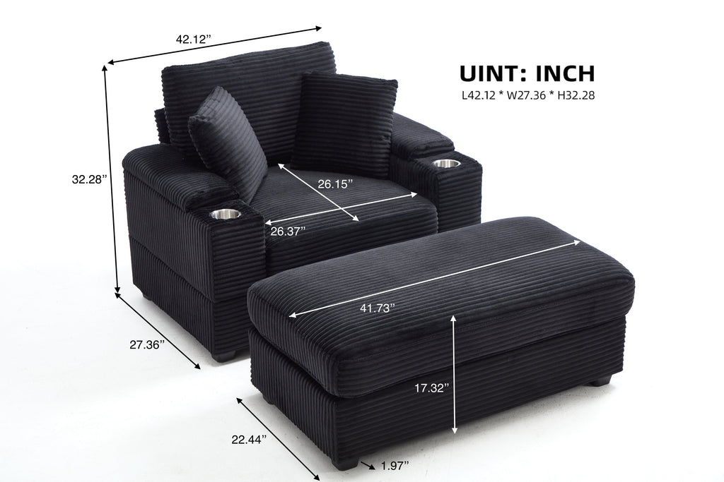 Corduroy Upholstered Chaise Lounge Sofa with Handrail Storage