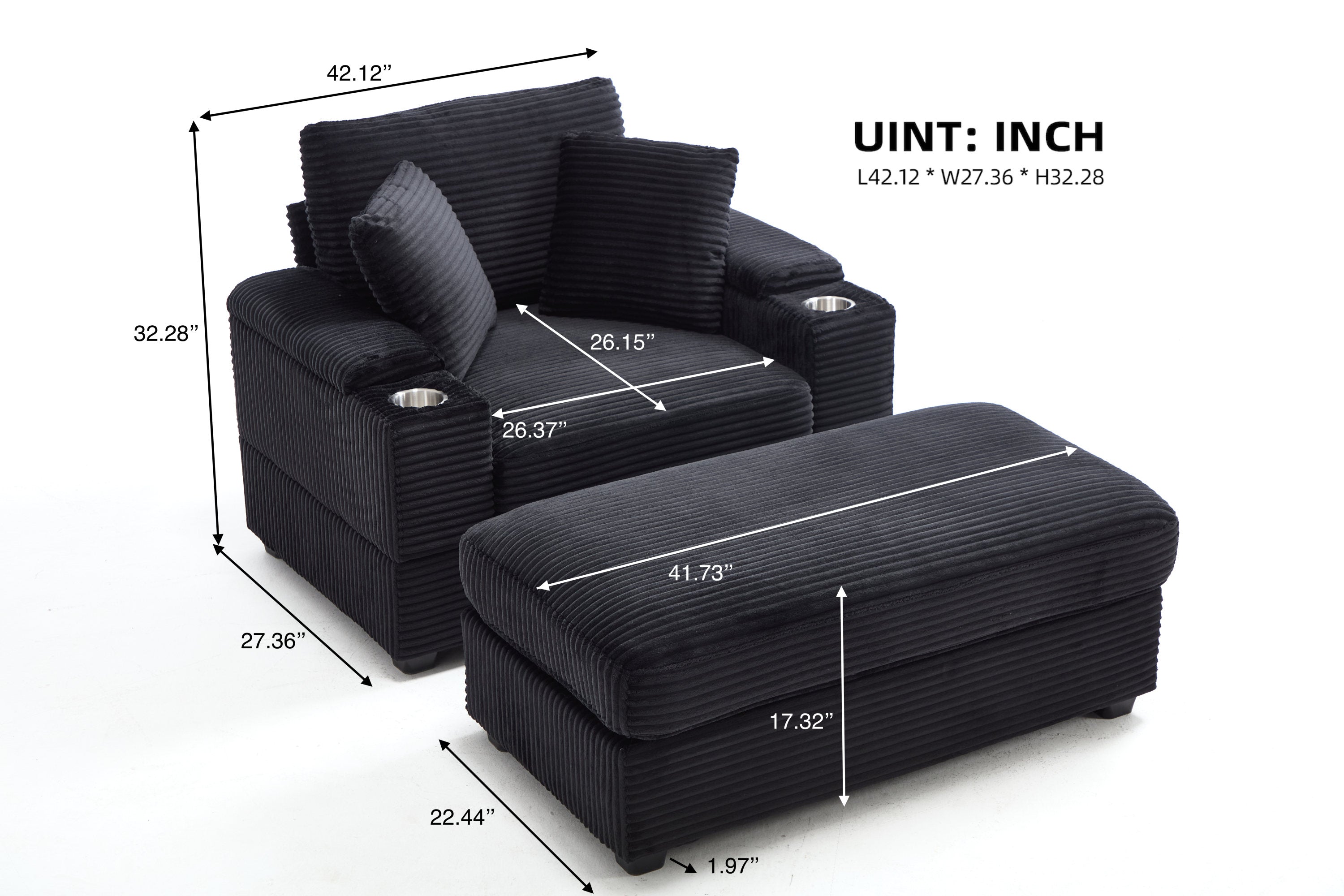 Corduroy Upholstered Chaise Lounge Sofa with Handrail Storage