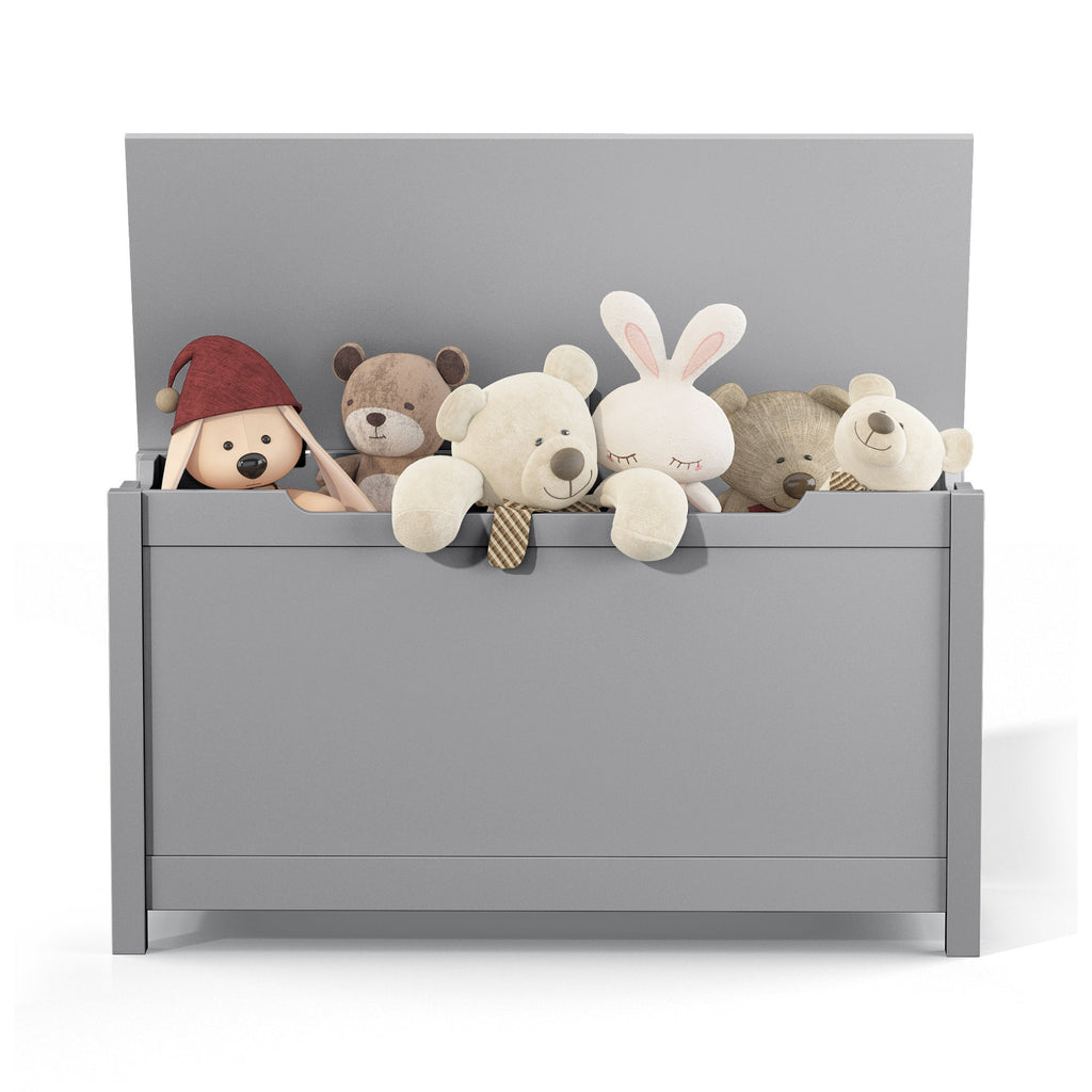 Kids Wooden Toy Box Storage with Safety Hinged Lid for Ages 2+