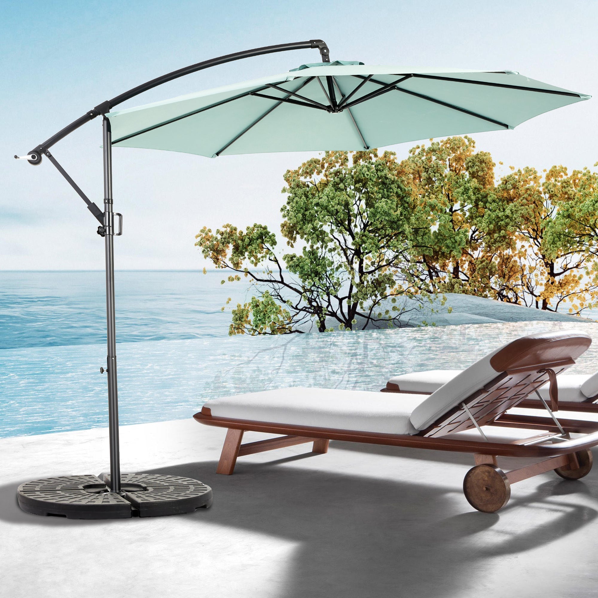 10ft Offset Patio Umbrella w/Tilt & Polyester Shade & 8 Ribs – No Base