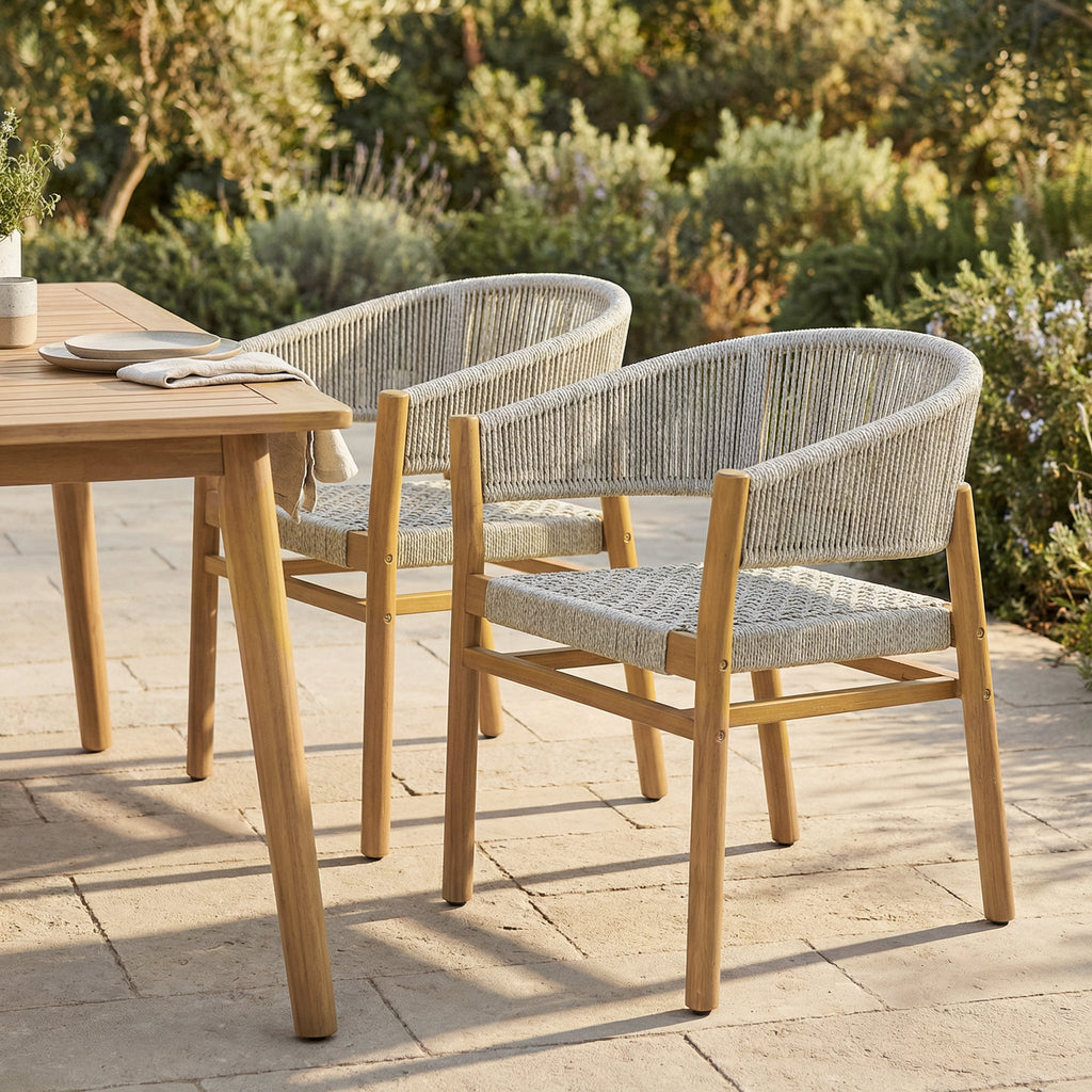 2-seat Woven Outdoor Chairs, Comfy Patio Seating with Elegant Teak Finish