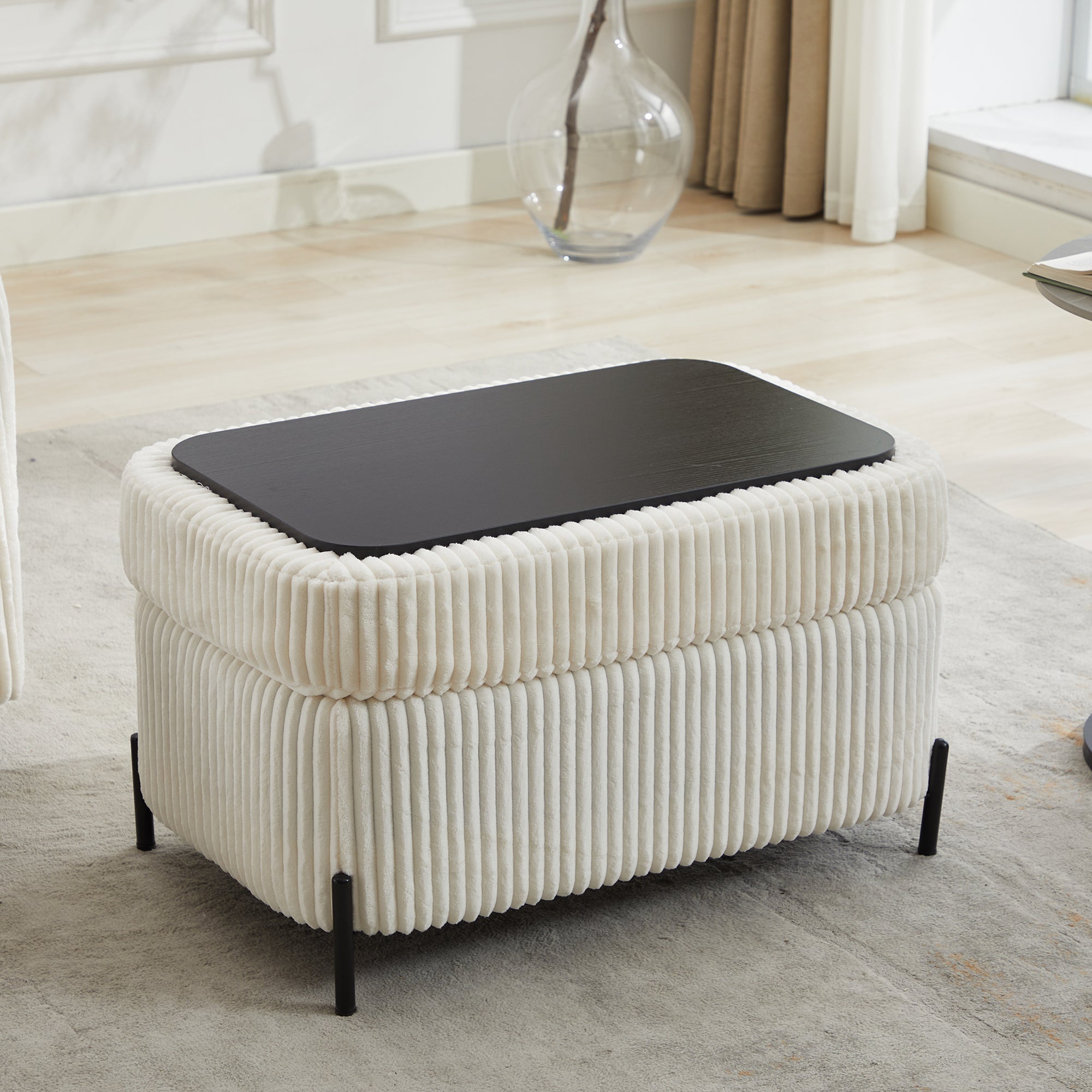 30.3' W Corduroy Upholstered  Storage Large Ottoman