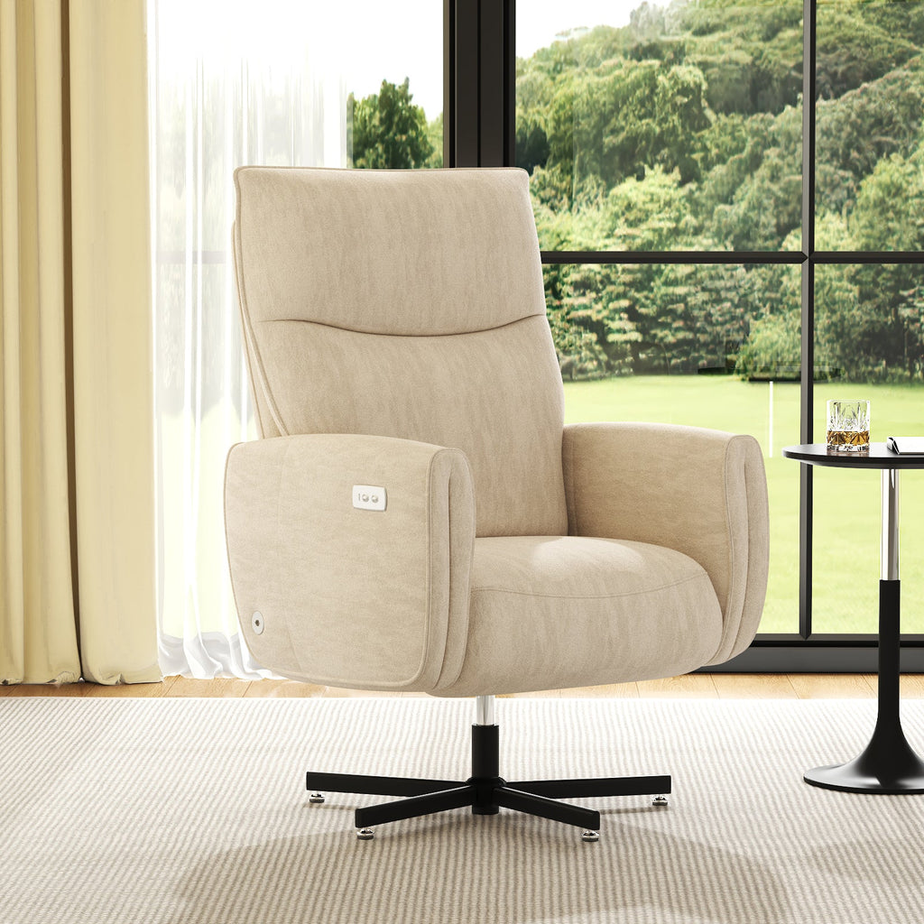 Beige  Velvet Power Swivel Office Recliner with USB & Type-C Charging