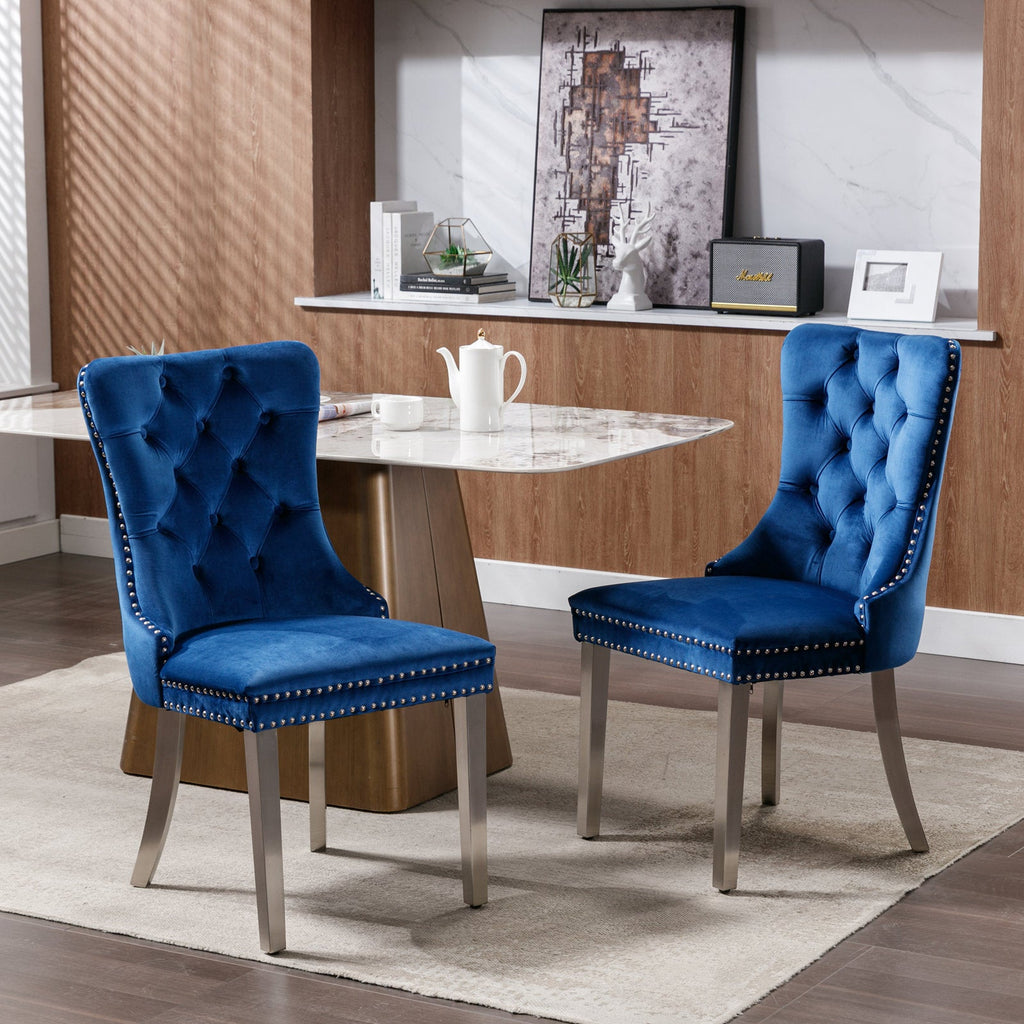 Modern High-end Tufted Solid Wood Velvet Dining Chairs (Set of 2)