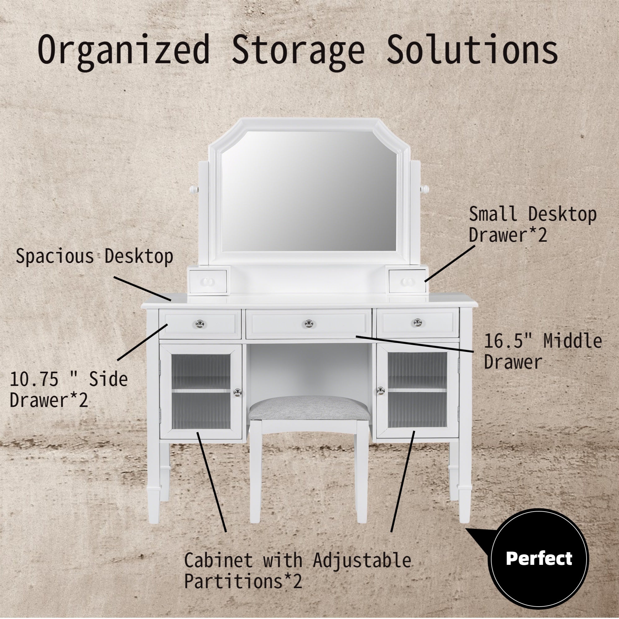 Elegant White Makeup Vanity Desk