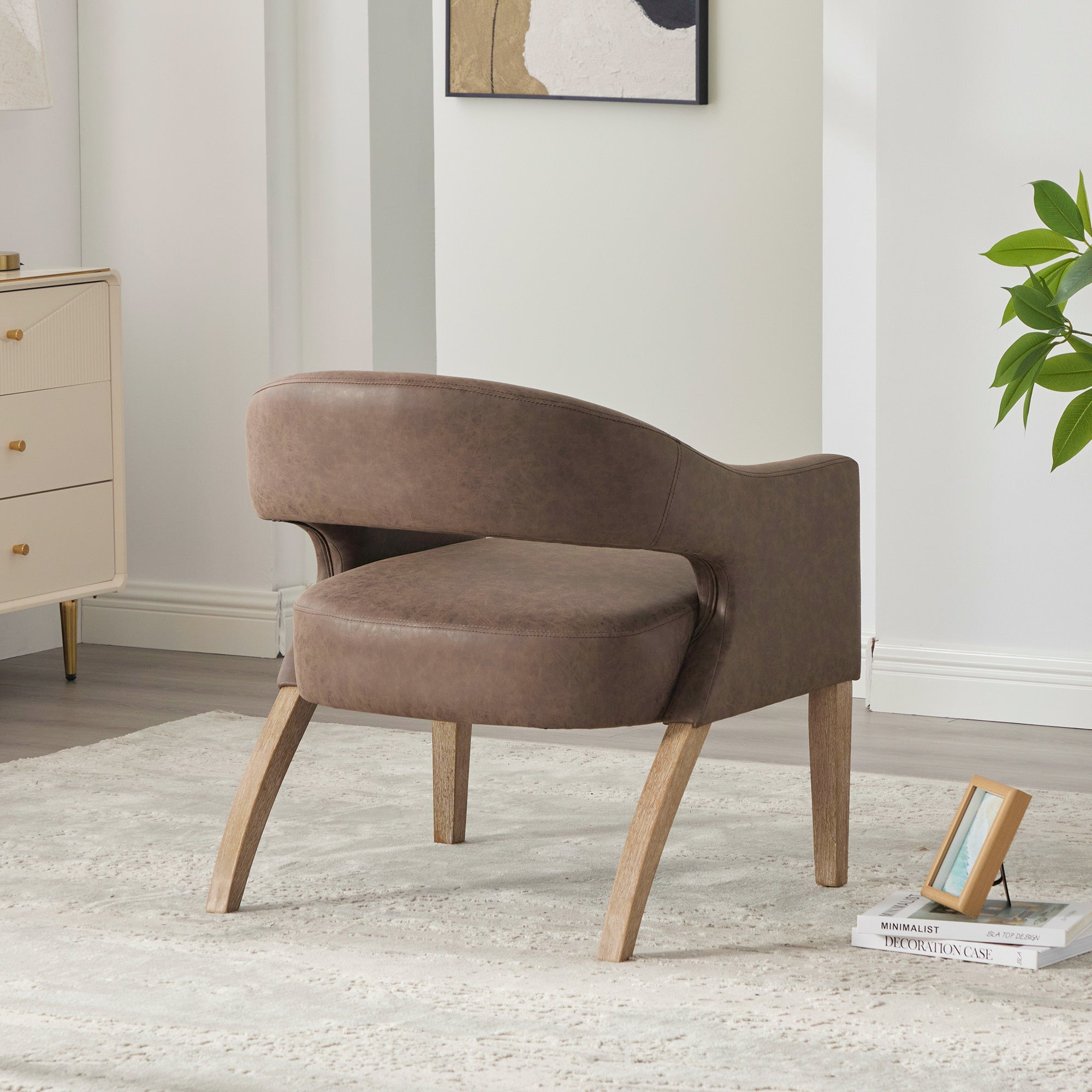 Modern Mid-Century PU Upholstered Open Back Armchair