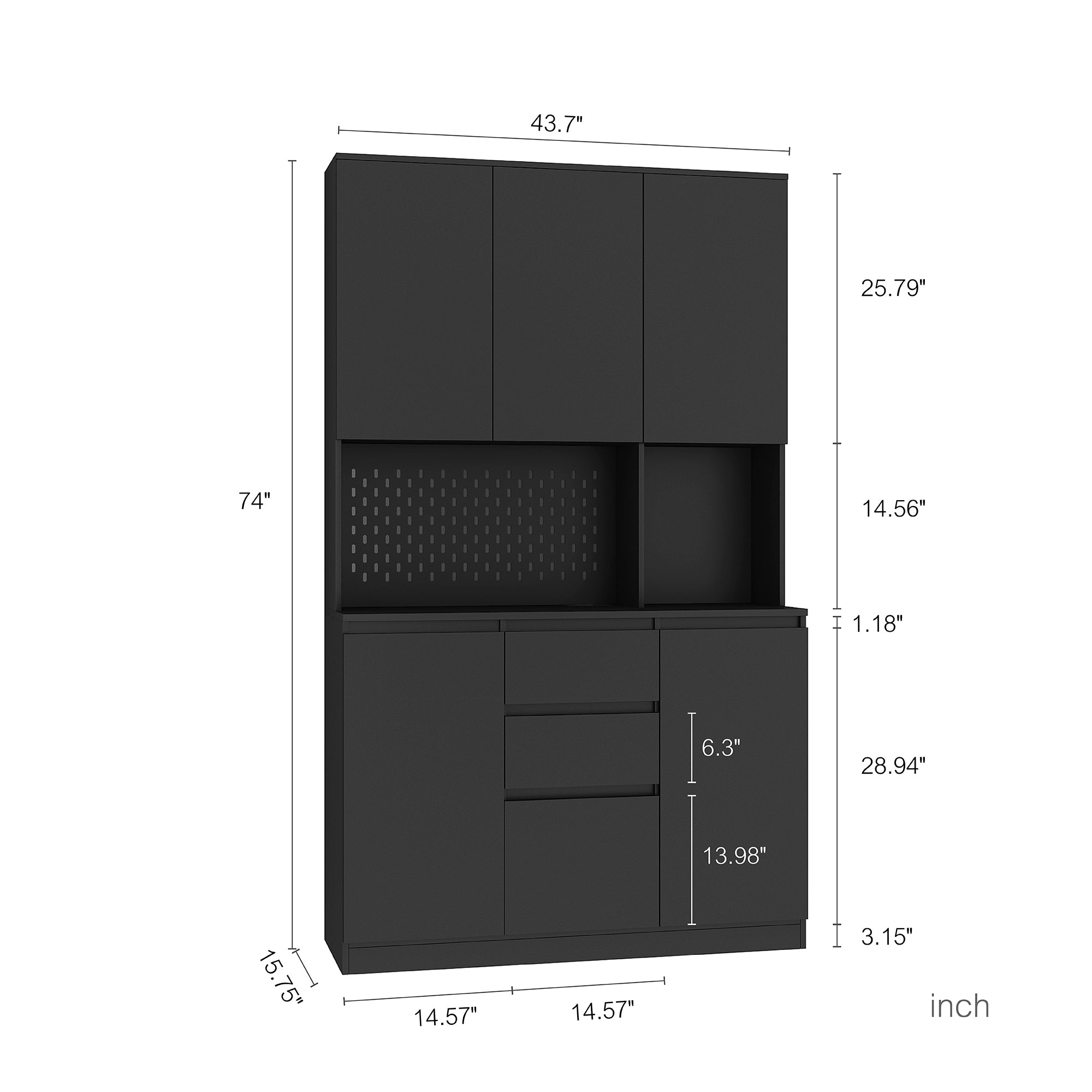 74" Freestanding Kitchen Pantry Cabinet