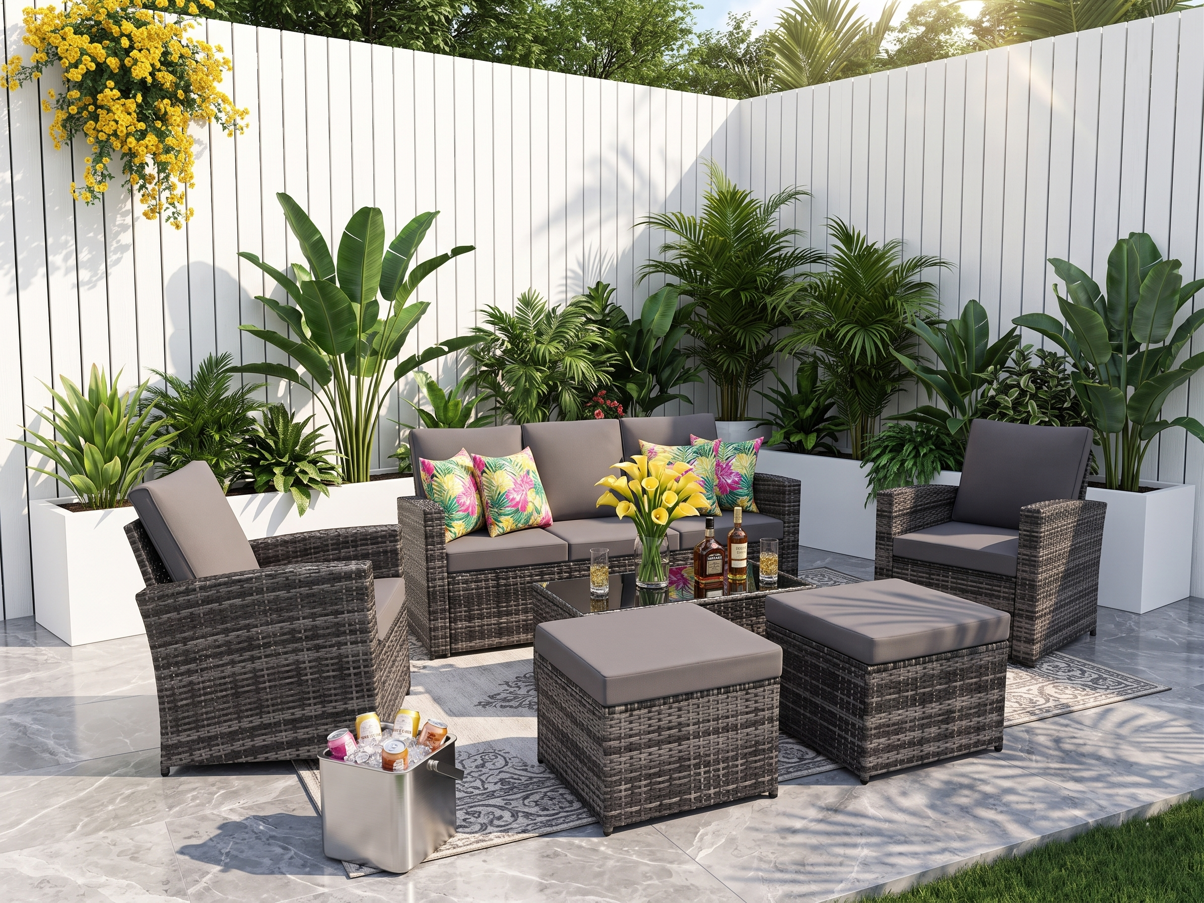 Outdoor Sectional Patio Set Half Moon Round Sofa for Backyard Garden