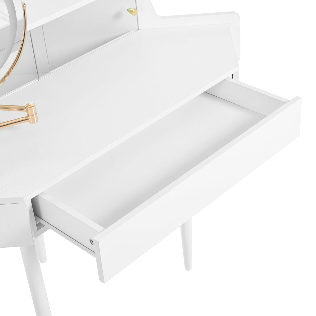 Modern Corner Vanity Set with Mirror and Stool