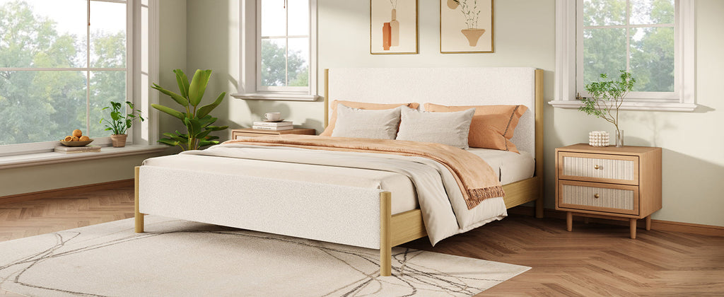 Modern White Boucle Upholstered Bed