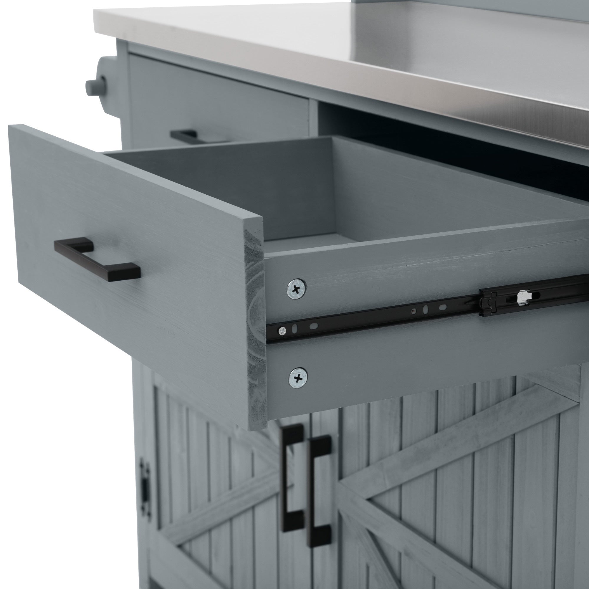54.1" Outdoor Kitchen Island with High Shelf, Stainless Steel Top & Storage Cabinet
