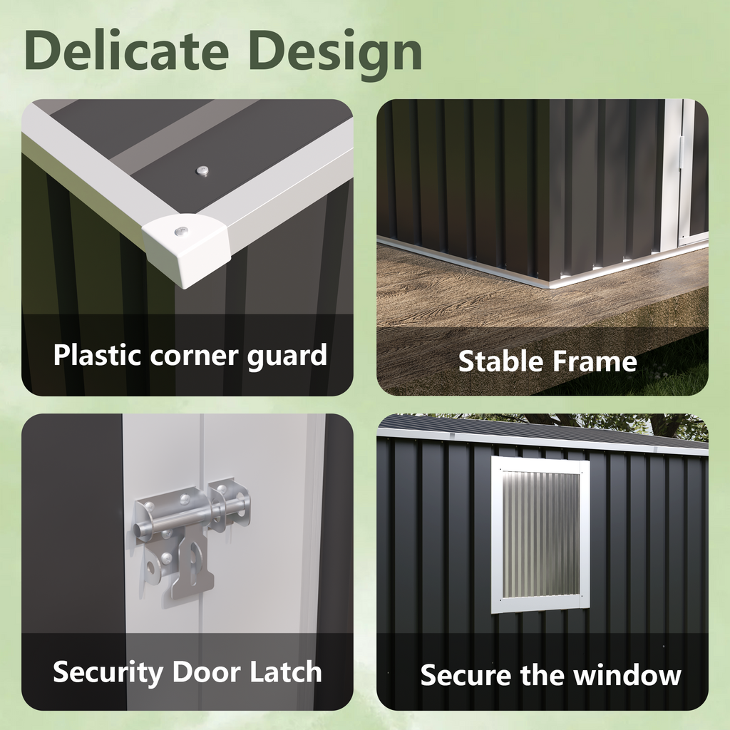 4X9 FT Metal Garden Shed with 1 Window Hinge Door Outdoor Storage