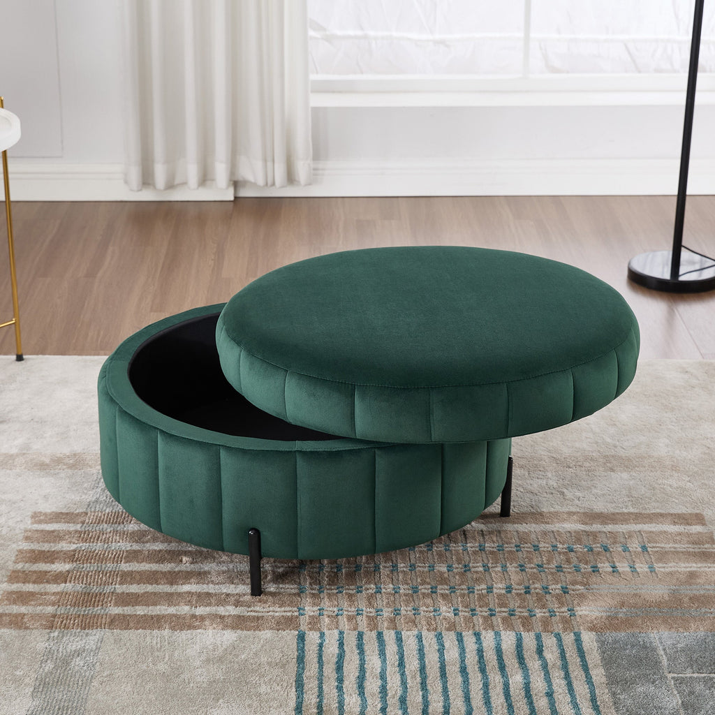 31.5'W Upholstered Round Ottoman with Reversible Lid