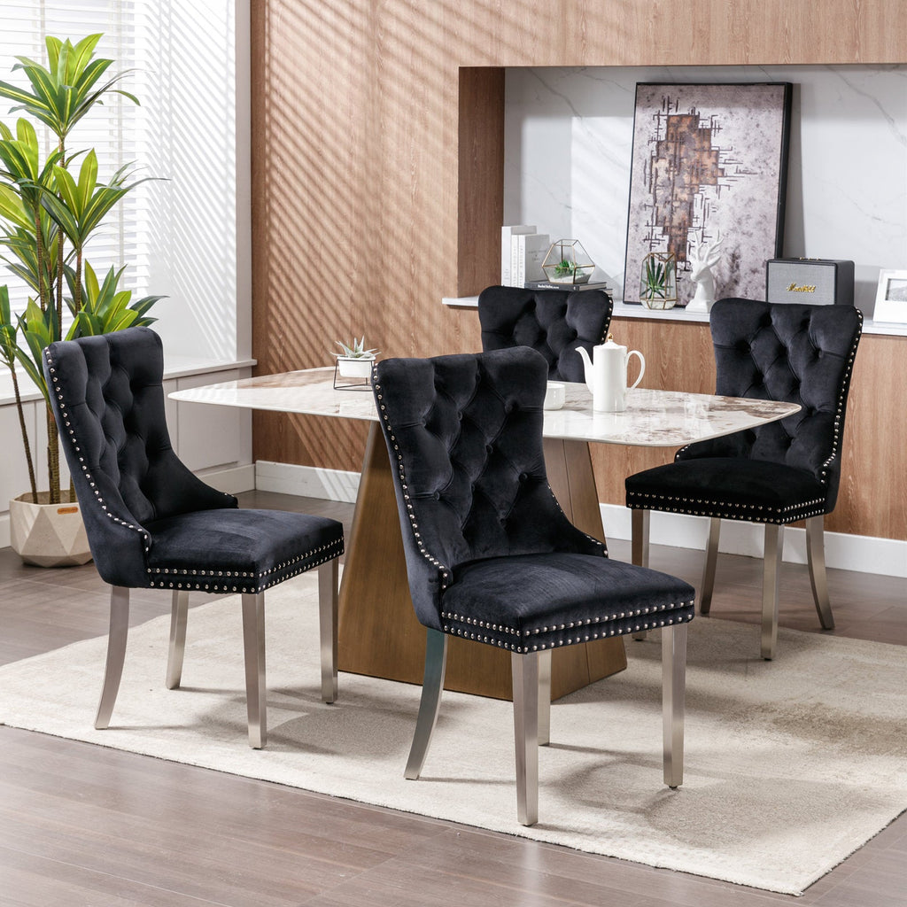 Modern High-end Tufted Solid Wood Velvet Dining Chairs (Set of 2)
