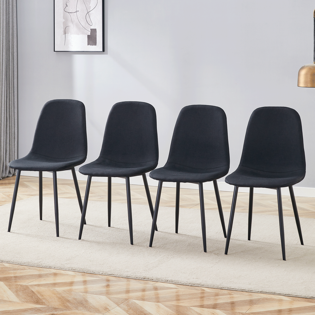 Luxury Simple Chair Black Linen Dining Chair  (Set of 4)