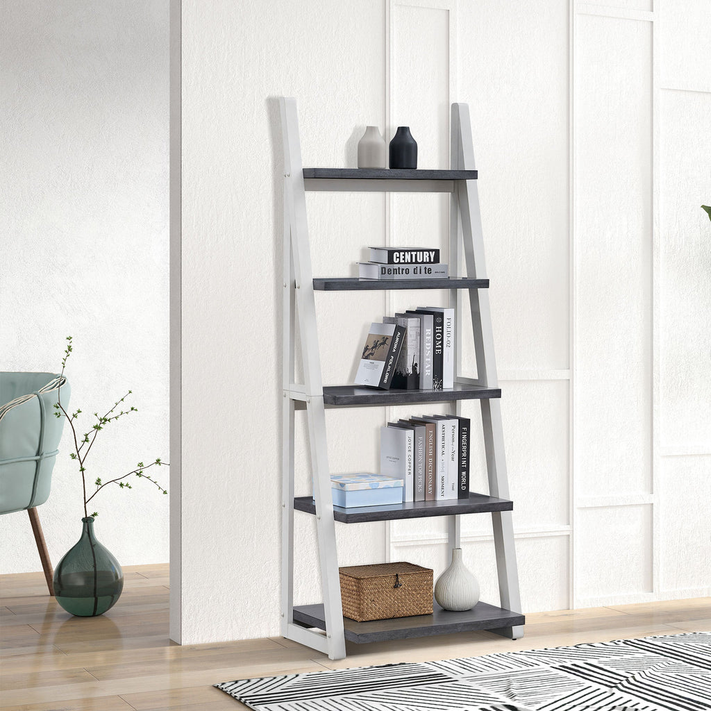 5-Tier Storage Rack Bookshelf with Rubber Wood Frame