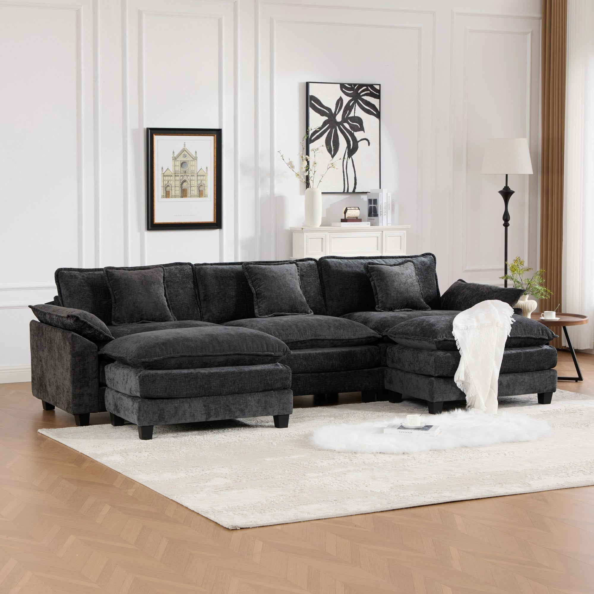 Modern Comfy Upholstered Seat Cushion Sectional Couch (Ottoman is Not Included)