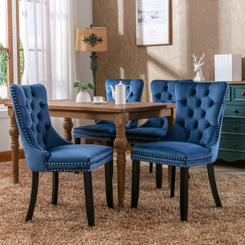 Modern High-end Tufted Solid Wood Velvet Dining Chair(Set of 2)