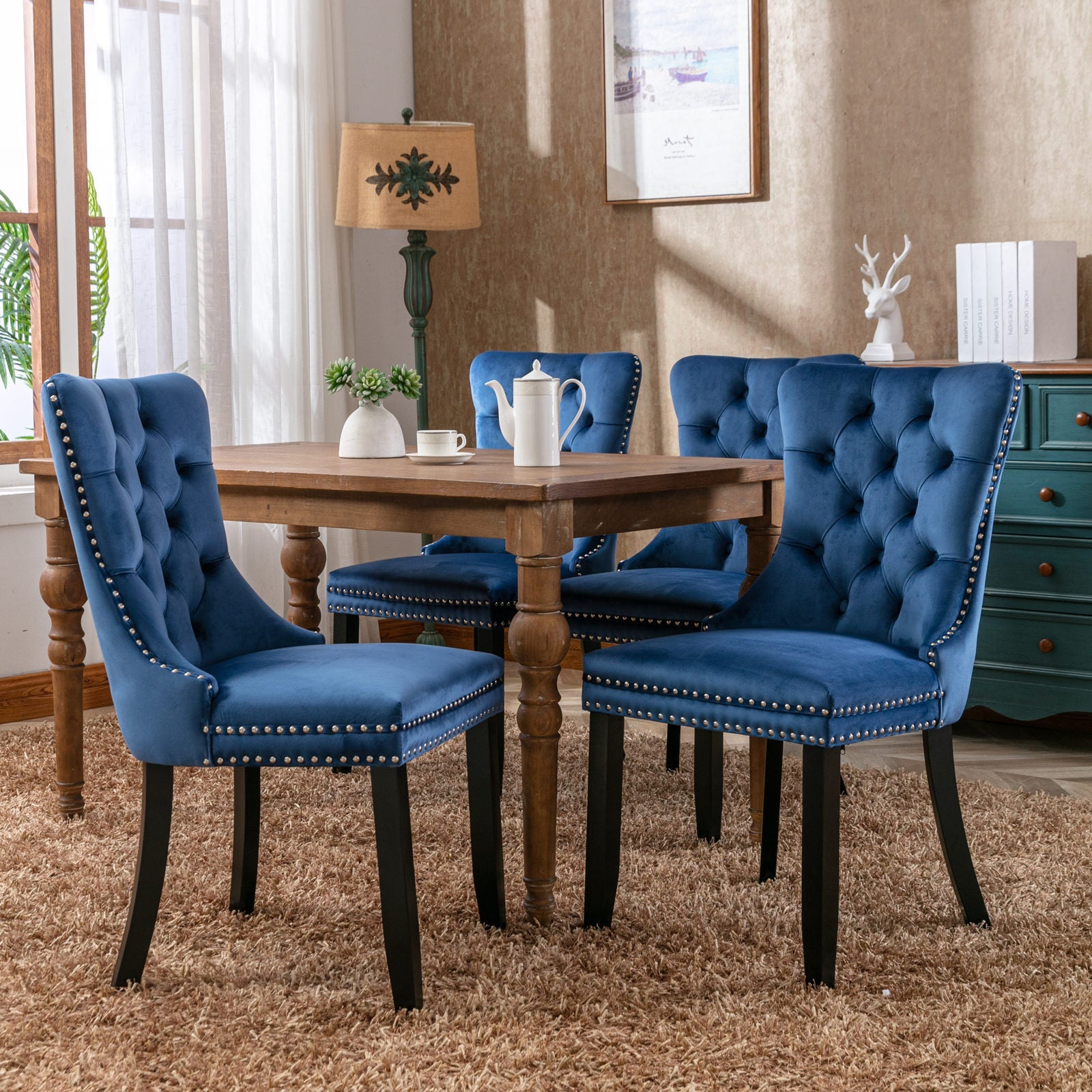 Modern High-end Tufted Solid Wood Velvet Dining Chair(Set of 2)