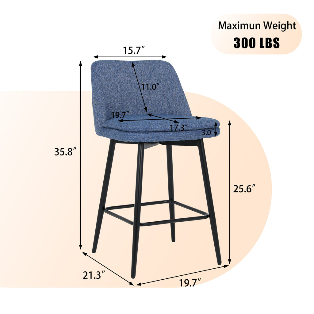 Linen/PU 360° Swivel Barstools (Set of 2)