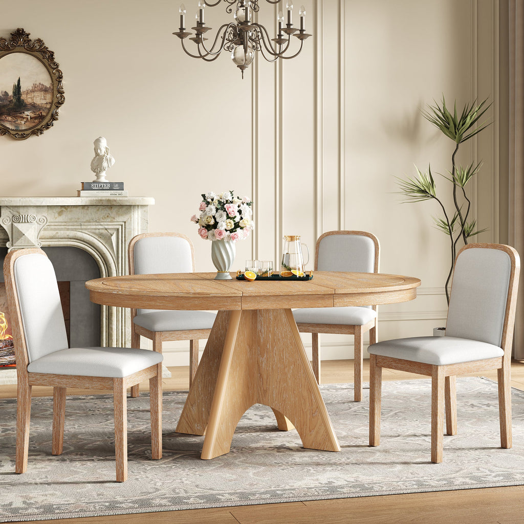 Vintage Extendable Dining Table Set with 4 Upholstered Chairs