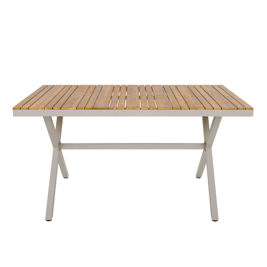 Outdoor Dining Set Teak Table 4 Wicker Chairs Cushions Steel Frame Set