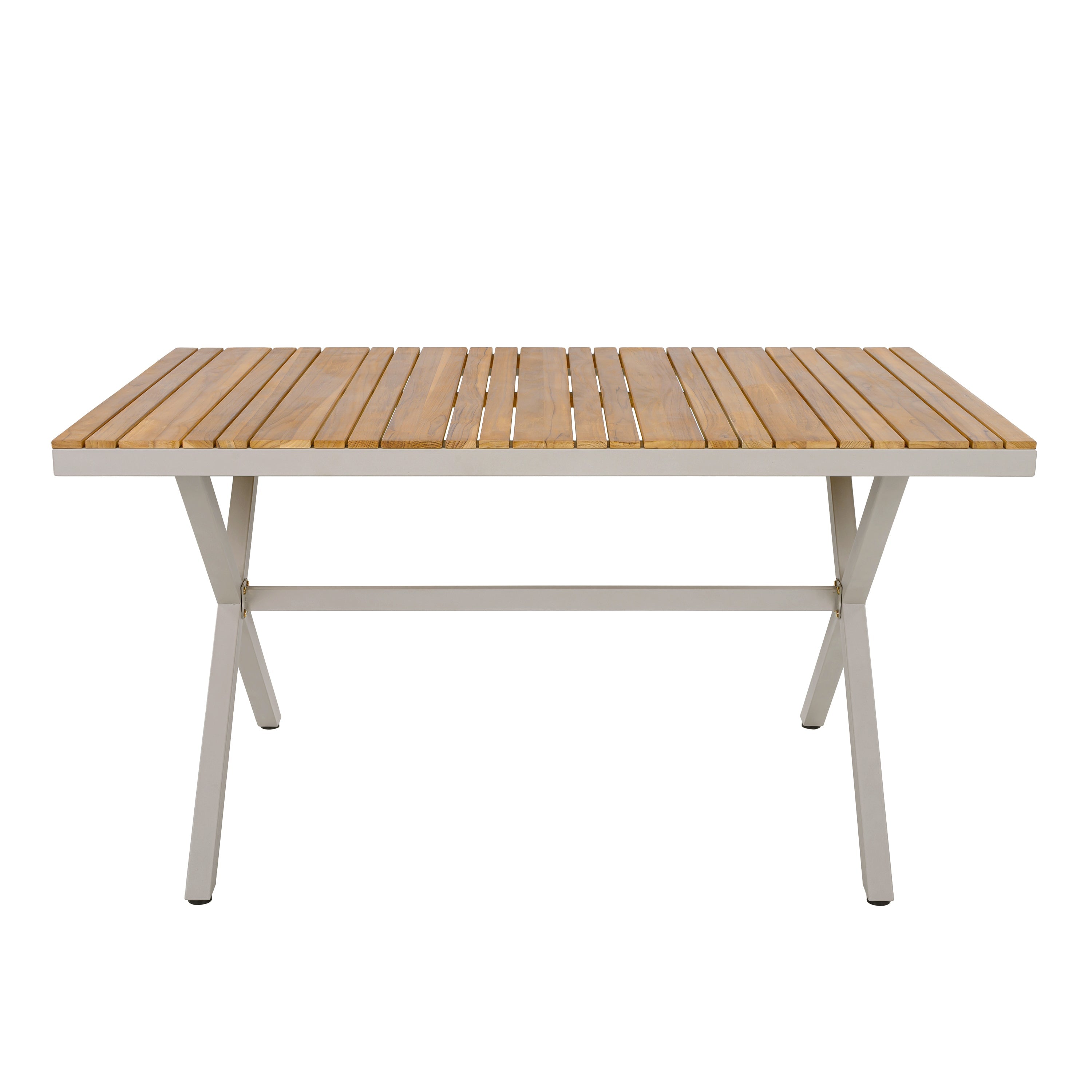 Outdoor Dining Set Teak Table 4 Wicker Chairs Cushions Steel Frame Set