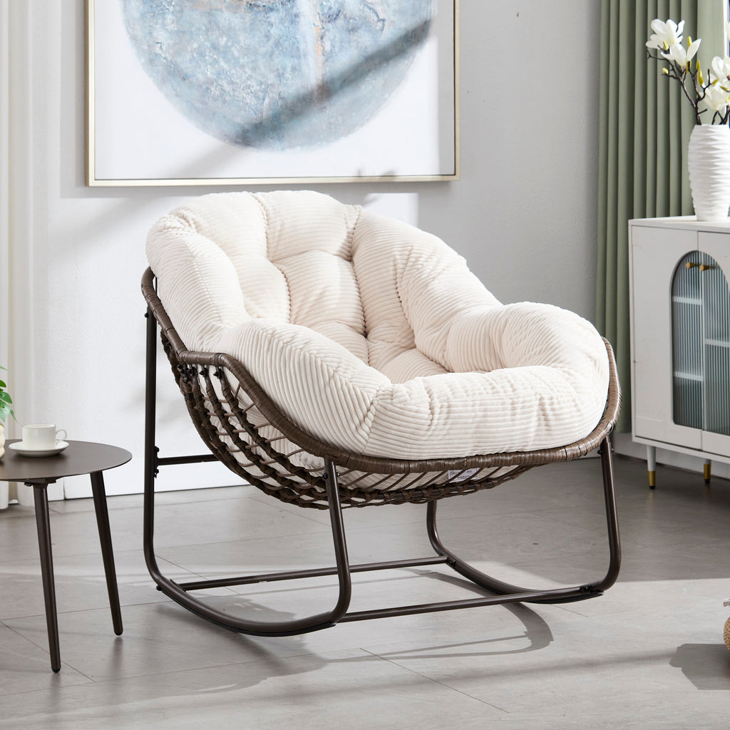 Outdoor Rattan Rocking Recliner Chair with Padded Cushion