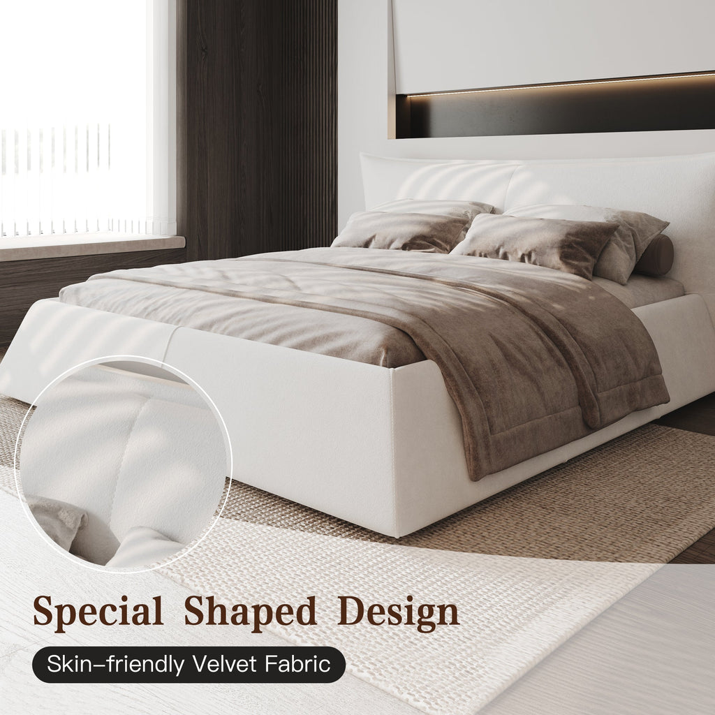 Queen Size Upholstered Platform Bed with Velvet Headboard