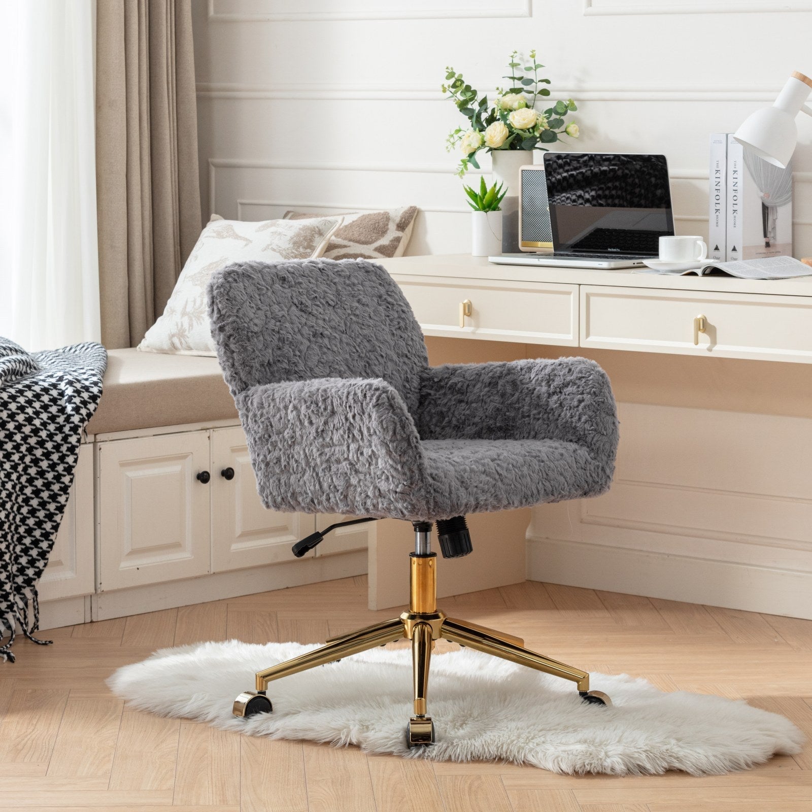 Violet Velve Home Office Chair with Golden Metal Base