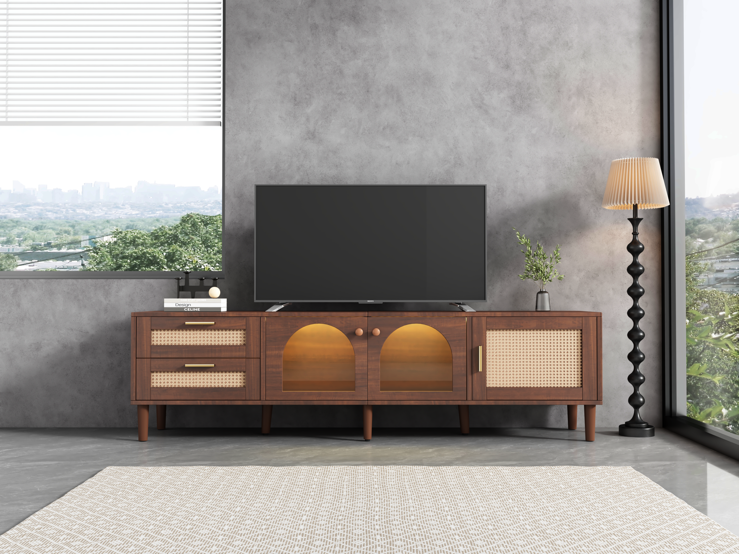 70" Rattan LED Light Entertainment TV Stand