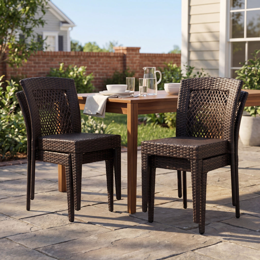 Outdoor Dining Chairs Set of Stackable UV Resistant Rattan Steel Frame Patio Garden
