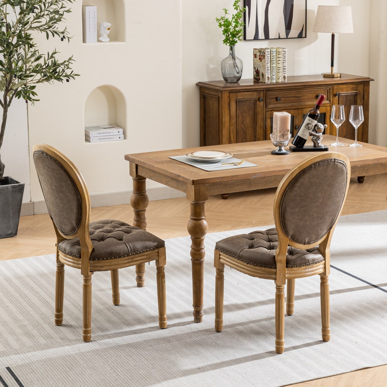 French Style Antique Painting PU Dining Chairs (Set of 2)
