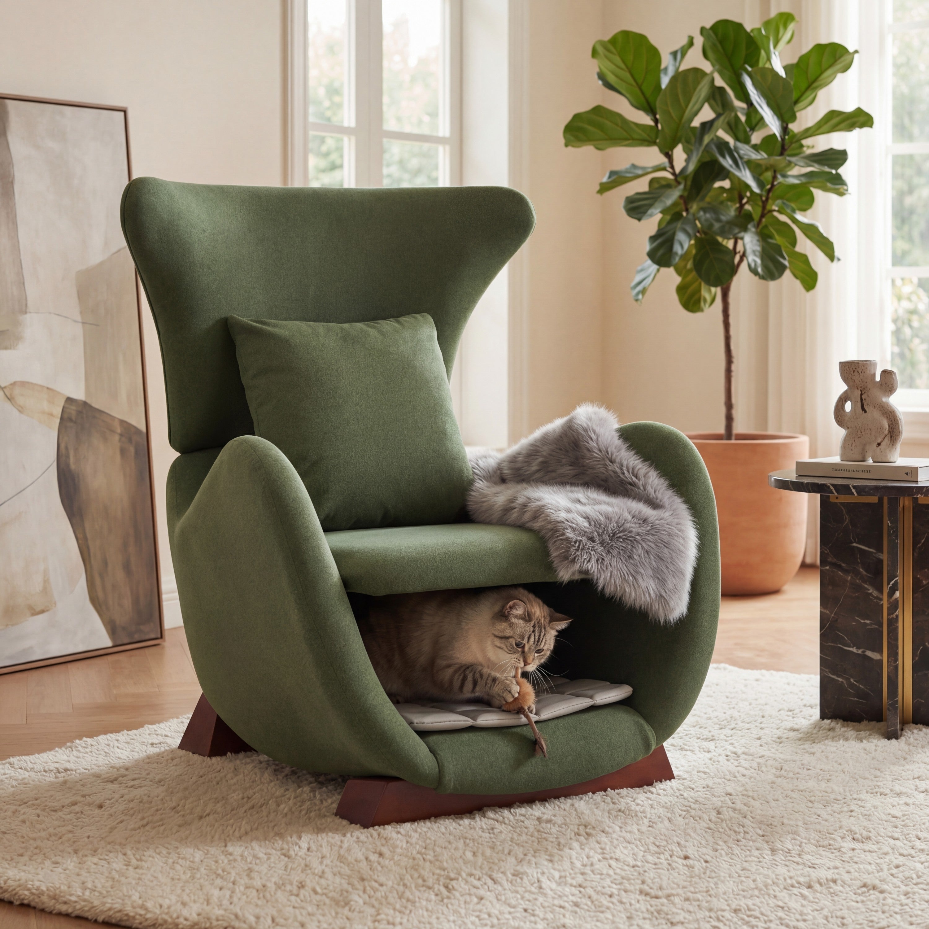 Modern Brown Polyester Accent Chair with Pet/Storage Space