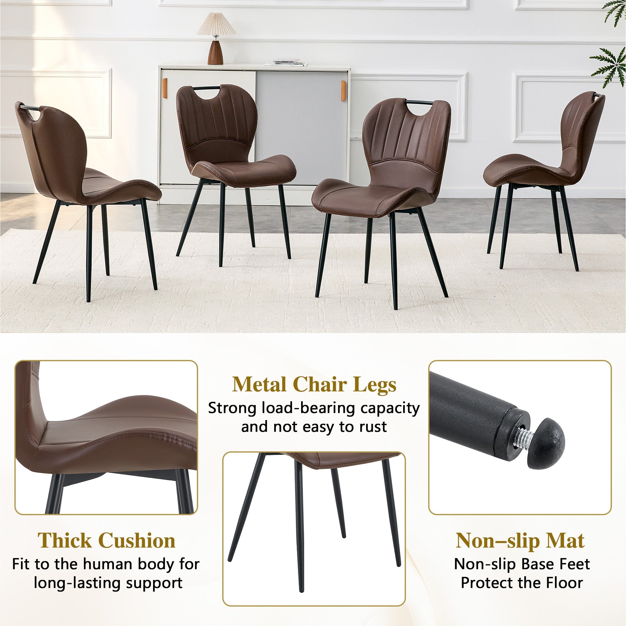 Set of 4 Fabric Dining Chairs Black Metal Frame Wide Cushioned Comfortable