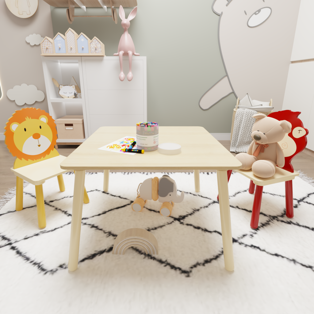 Kids Wooden Table and 2 Chairs Set