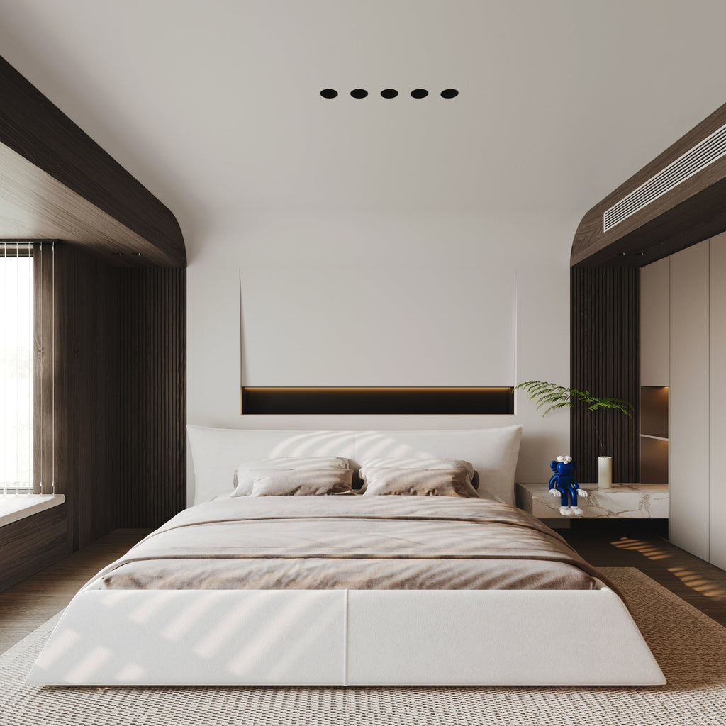 Queen Size Upholstered Platform Bed with Velvet Headboard