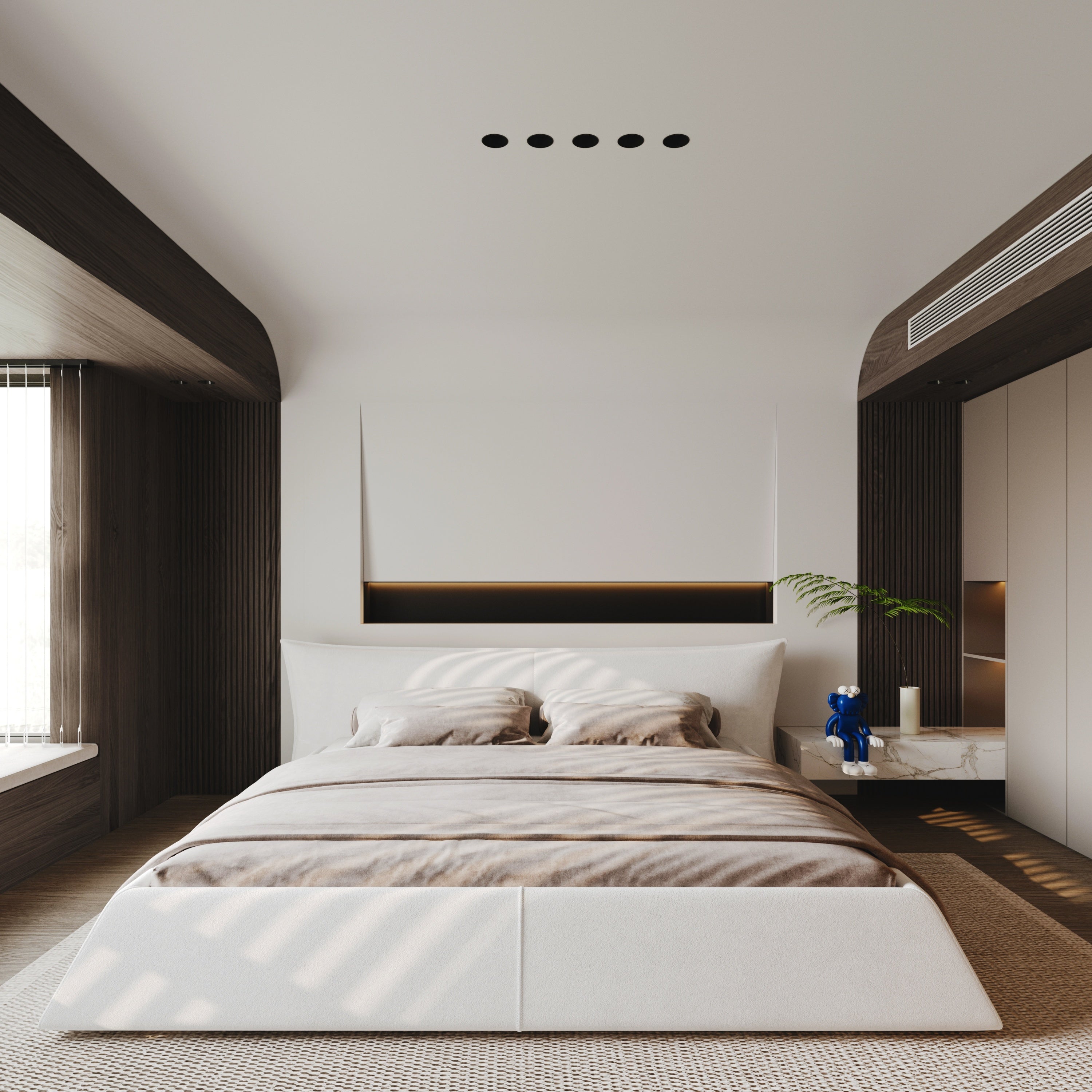 Queen Size Upholstered Platform Bed with Velvet Headboard