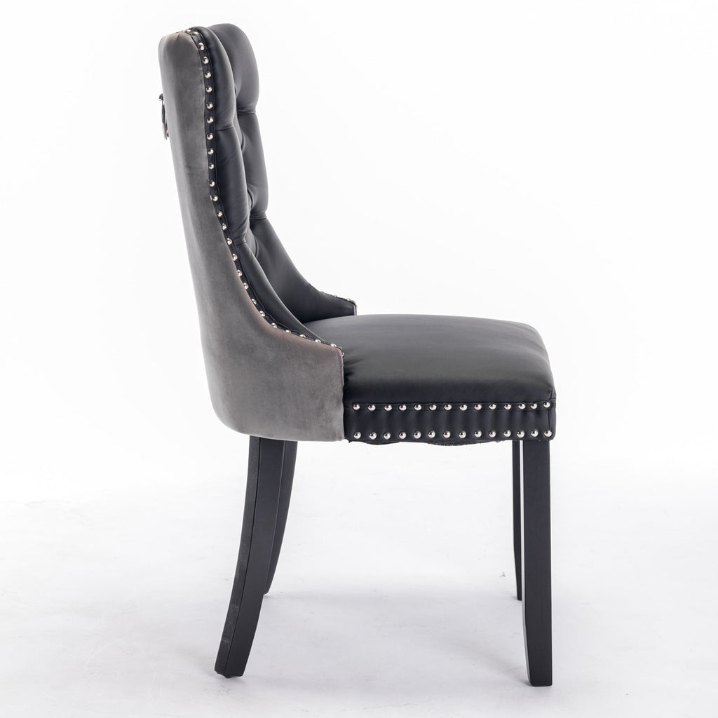 Tufted Solid Wood PU Upholstered Dining Chair with Wood Legs (Set of 2)